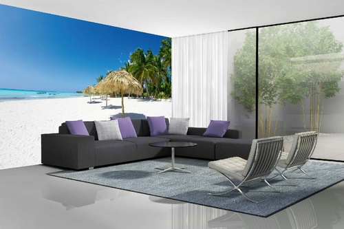 Vlies Fototapete - Strand mit Palmen 375 x 250 cm